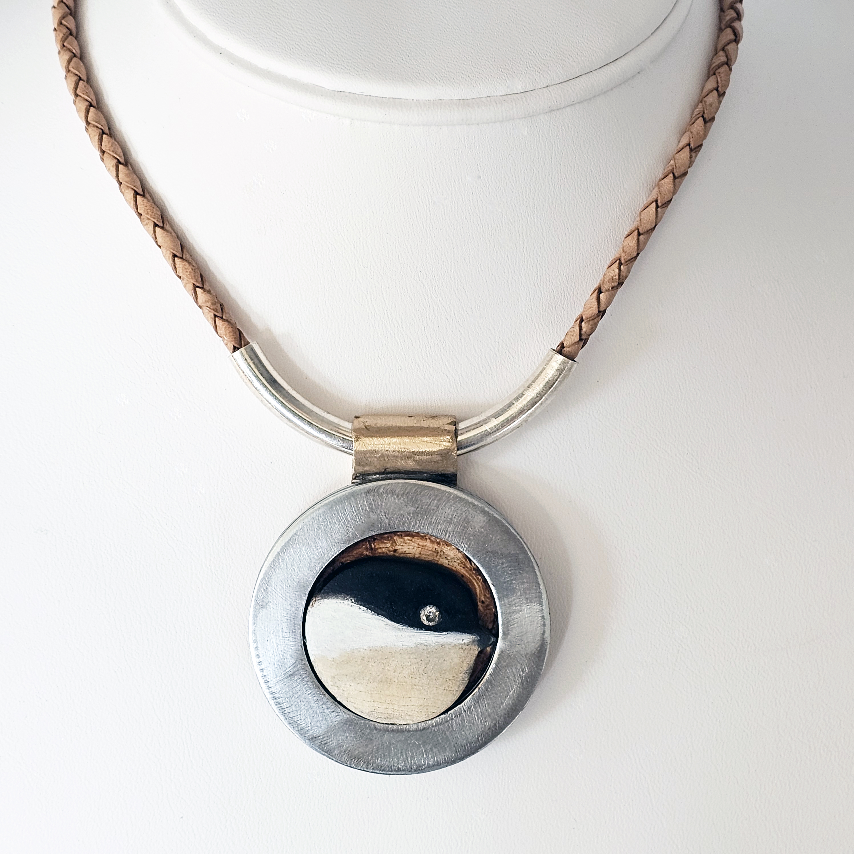 Chickadee Carved with Zirconia Eye Bronze and Stelring Bail